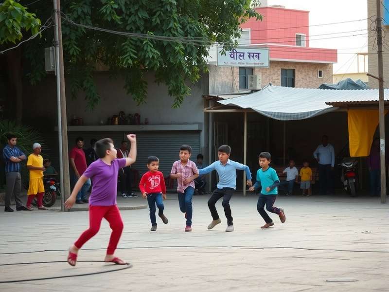 Children Playing Pull Shot Dynamo in Indian Street